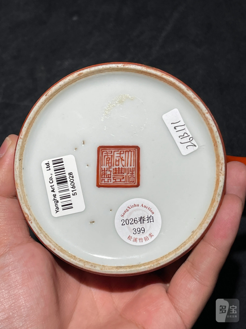 清咸丰 珊瑚红地粉彩花鸟纹执壶 - 图13